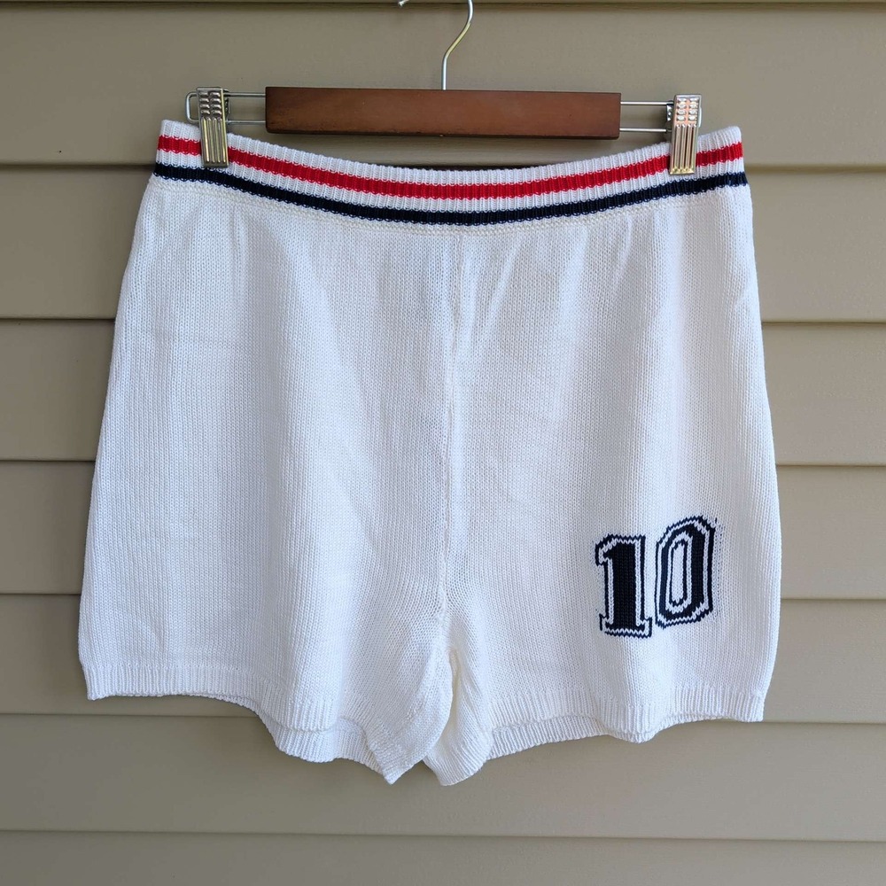 Runway 7 Knit Shorts Mens XL White Varsity Number 10 Striped Waistband NWT